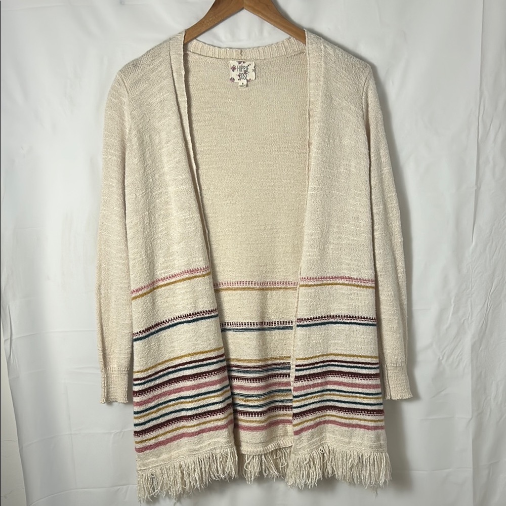 Hippie Rose Cream Cardigan with Fringe Details women size small boho chic warm